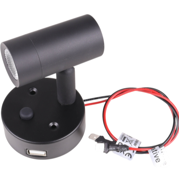 Nano 12V LED Spot Light With USB Socket Black