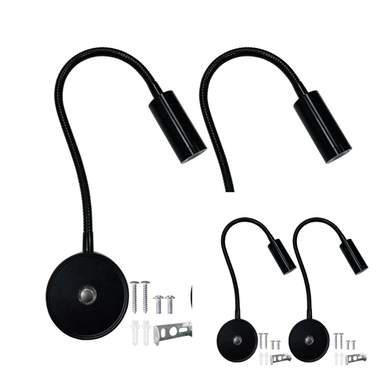 Black 12v LED Flexi Reading Map Light USB Campervan Van Conversion