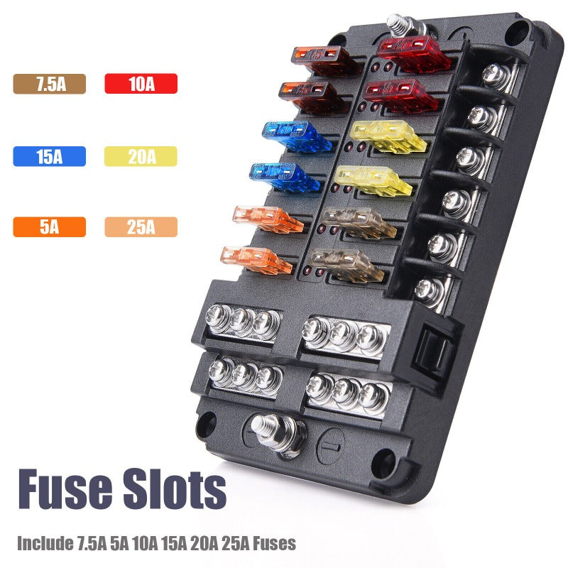 12-Way 12V 32V Auto Blade Fuse Box Distribution Kit