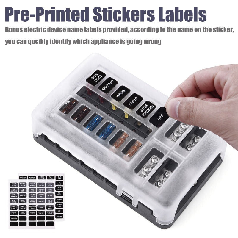 12-Way 12V 32V Auto Blade Fuse Box Distribution Kit