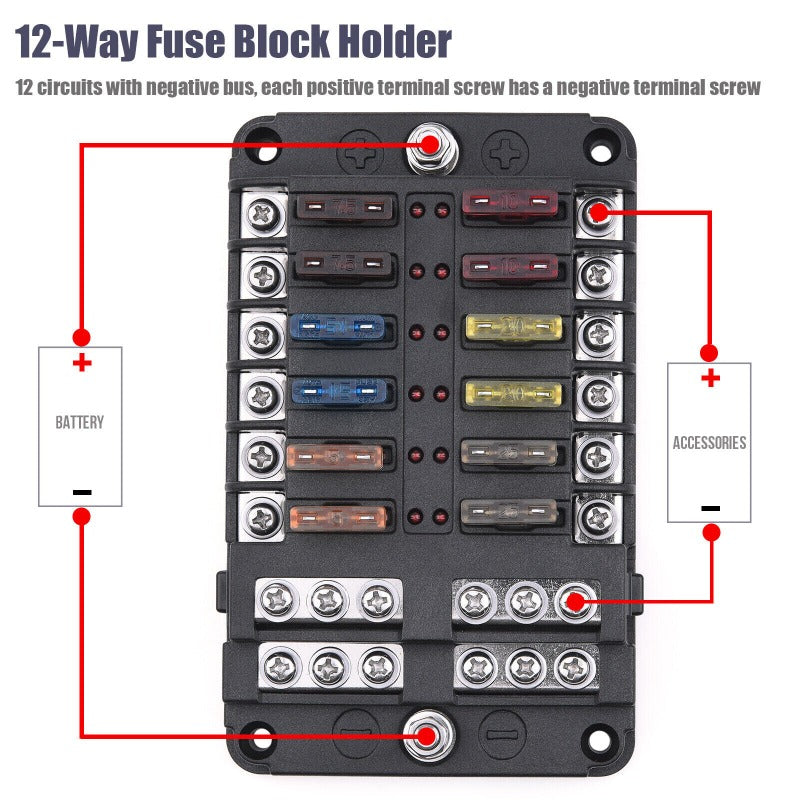 12-Way 12V 32V Auto Blade Fuse Box Distribution Kit