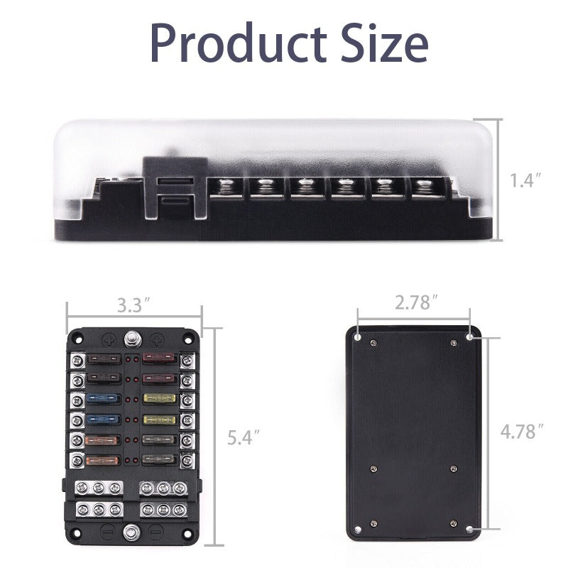 12-Way 12V 32V Auto Blade Fuse Box Distribution Kit