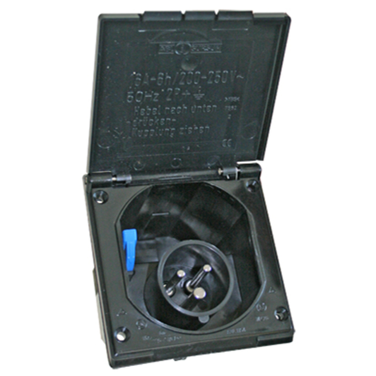 Black 240v Flush Mains Inlet 16amp hook up