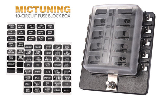 Standard Blade Fuse Box With Positive Busbar & LEDs - 10 Way