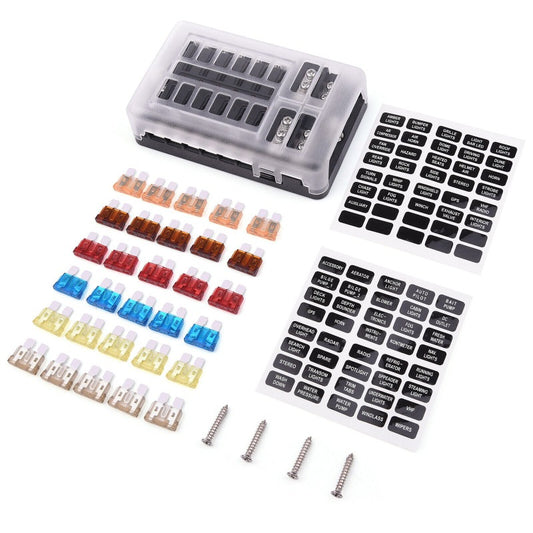12-Way 12V 32V Auto Blade Fuse Box Distribution Kit