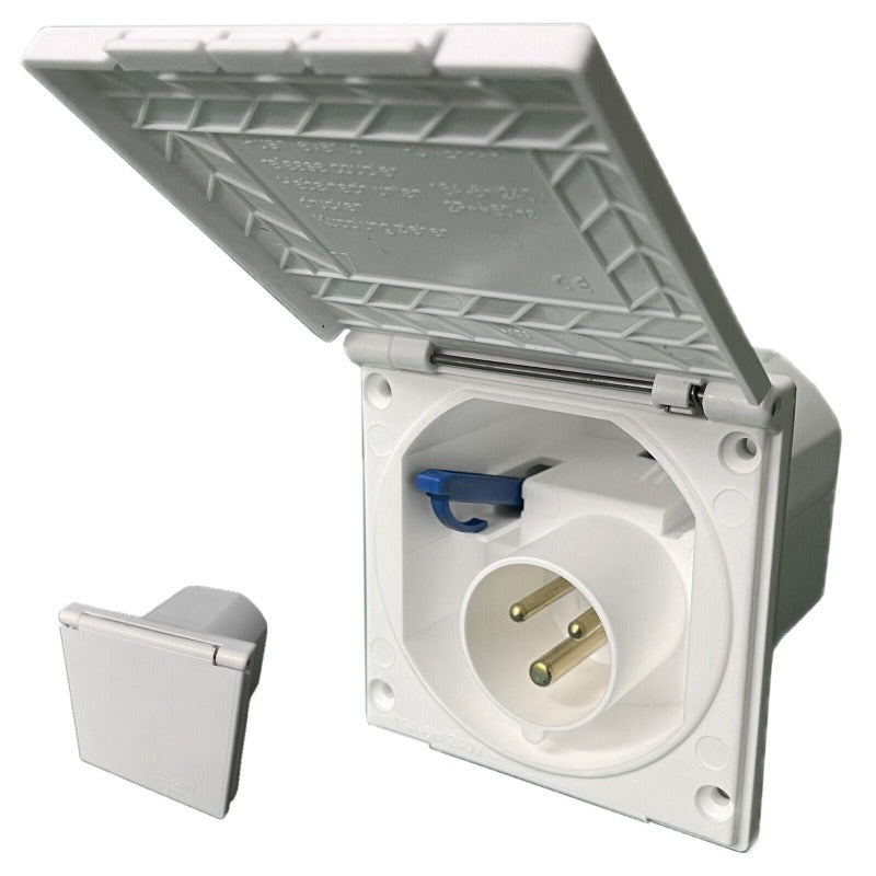 Black 240v Flush Mains Inlet 16amp hook up